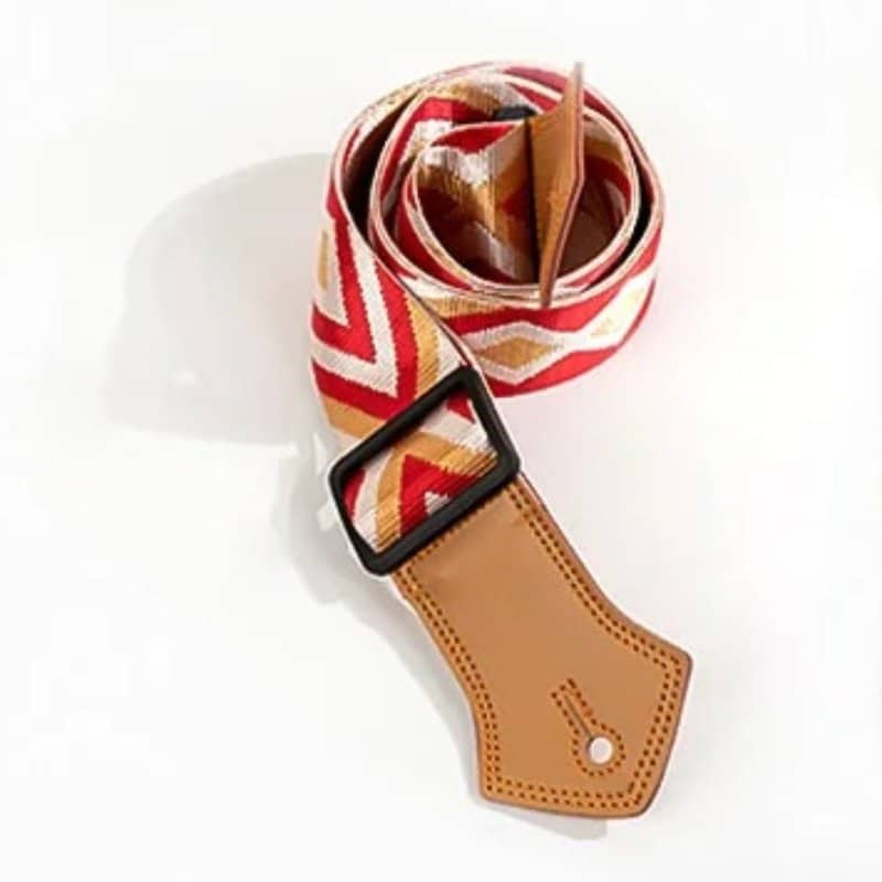 Détails de la Sangle de Guitare Vintage Diamant Rouge et Miel