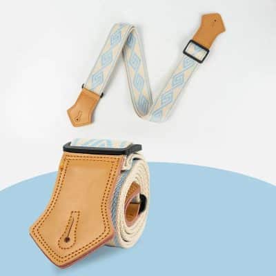 Détails de la Sangle de Guitare Vintage Labyrinthe Bleu Céleste