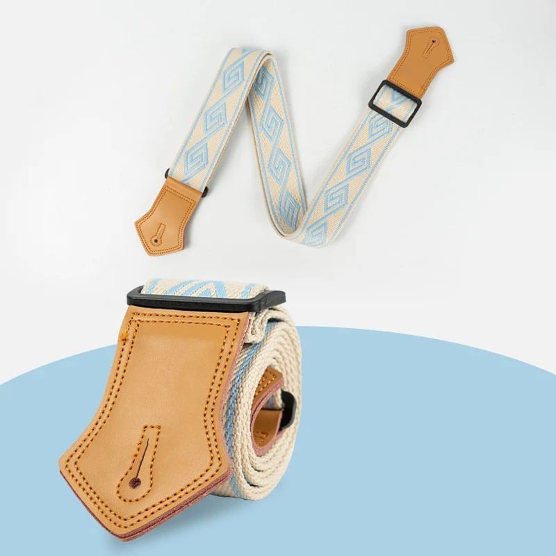 Détails de la Sangle de Guitare Vintage Labyrinthe Bleu Céleste