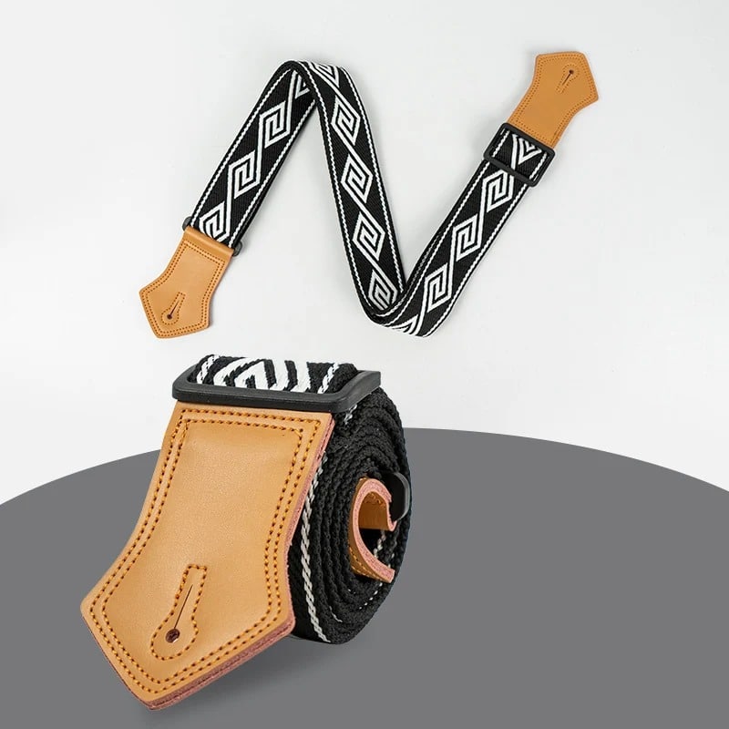 Détails de la Sangle de Guitare Vintage Labyrinthe Noir et Blanc