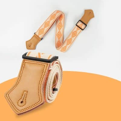 Détails de la Sangle de Guitare Vintage Labyrinthe Orange Mandarine