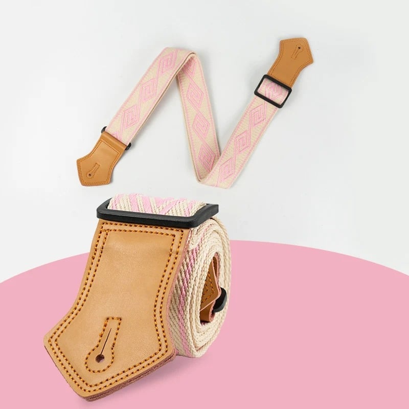 Détails de la Sangle de Guitare Vintage Labyrinthe Rose Pastel