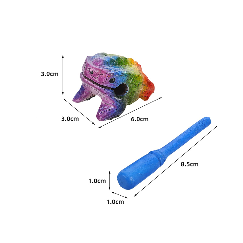Dimensions Instrument de Percussion - Crapaud Grattoir Arc-en-ciel en Bois