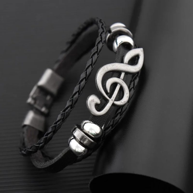 Magnifique Bracelet Clé de Sol Rock Écho Musical.