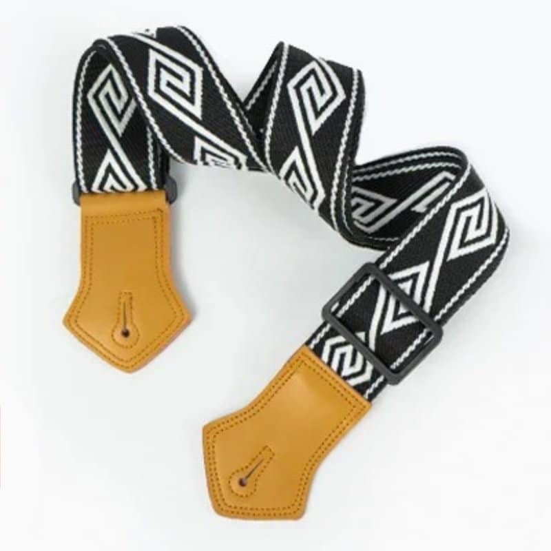 Magnifique Sangle de Guitare Vintage Labyrinthe Noir et Blanc
