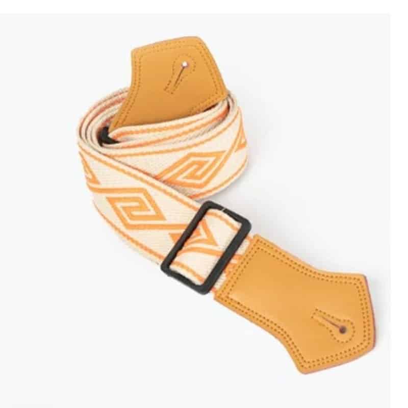 Magnifique Sangle de Guitare Vintage Labyrinthe Orange Mandarine