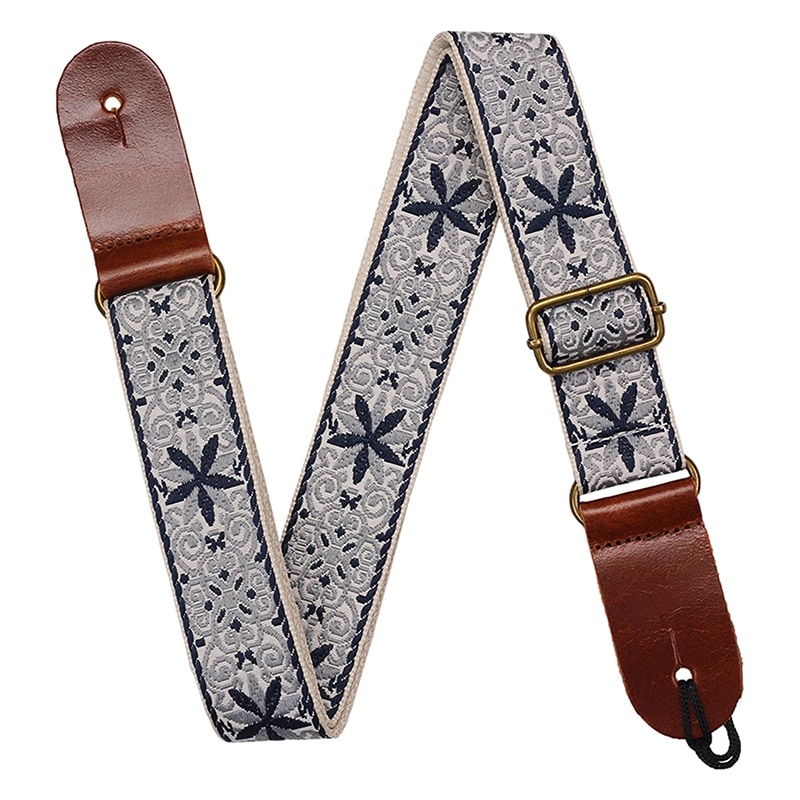 Sangle Ukulélé Vintage Fleurs Bohèmes Bleu Étoilé