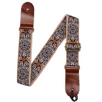 Sangle Ukulélé Vintage Fleurs Bohèmes Bleu & Ocre