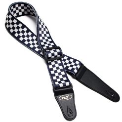 Sangle de Guitare Style Vintage Rock Motif Damier Noir & BlancCheckerboard