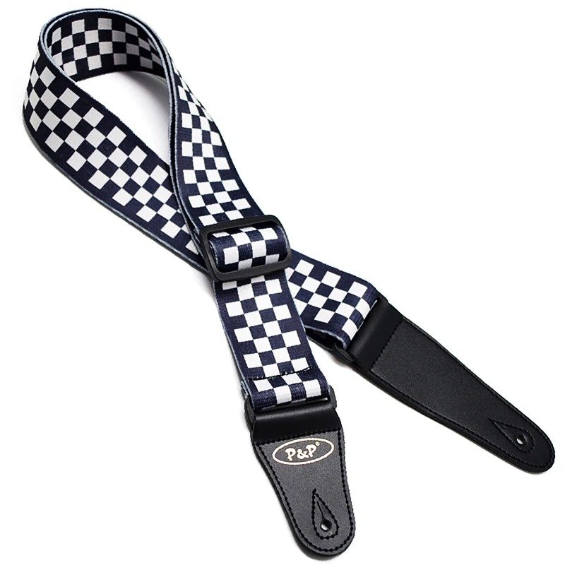 Sangle de Guitare Style Vintage Rock Motif Damier Noir & BlancCheckerboard
