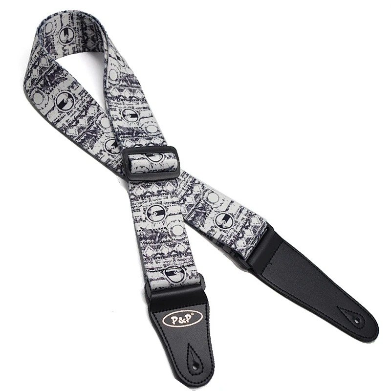 Sangle de Guitare Thème Tribal Rythmes Obscurs Noir & Blanc