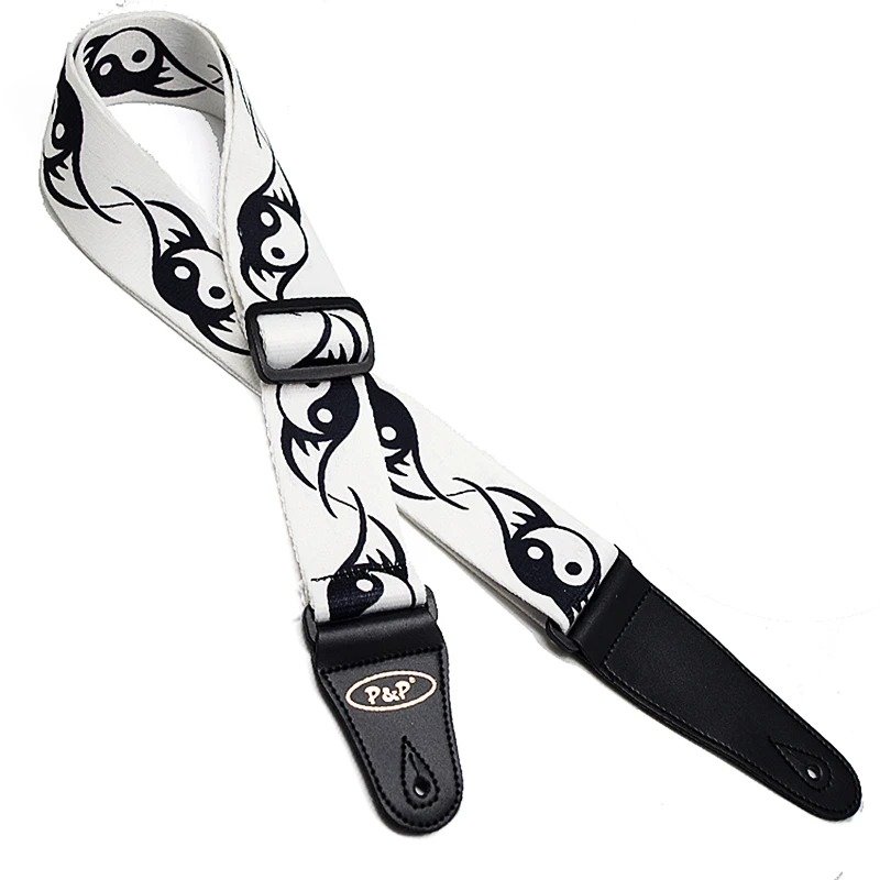 Sangle de Guitare Thème Yin-Yang Tribal Équilibre Noir & Blanc