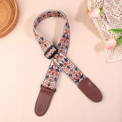 Sangle de Guitare Vintage Arabesques Bleu et Ocre