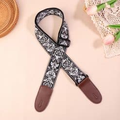Sangle de Guitare Vintage Arabesques Noires et Ivoire