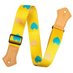 Sangle de Guitare Vintage Cœurs Bleus & Sable sur Jaune