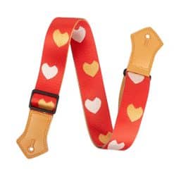 Sangle de Guitare Vintage Cœurs Pastel sur Rouge