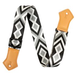 Sangle de Guitare Vintage Diamant Noir & Argent