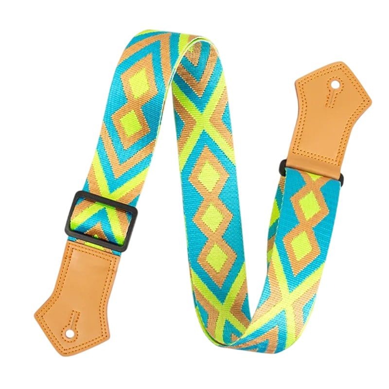 Sangle de Guitare Vintage Diamant Tropical Bleu et Vert