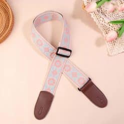 Sangle de Guitare Vintage Fleurs Pastel Bleu et Rose