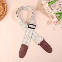 Sangle de Guitare Vintage Fleurs Sauge et Blanc