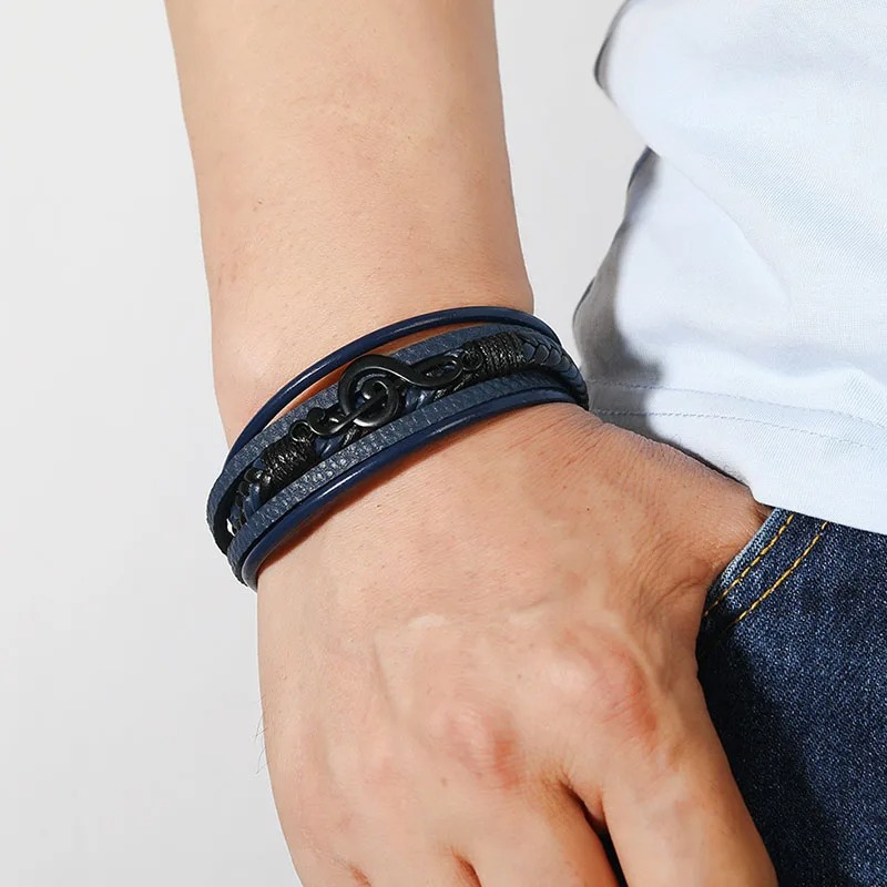 Vue Portée Bracelet Clé de Sol Rock Noir Harmonie 3 couleurs au choix !