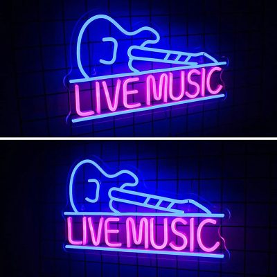 Avant Enseigne Lumineuse Néon LED Guitare Live Music