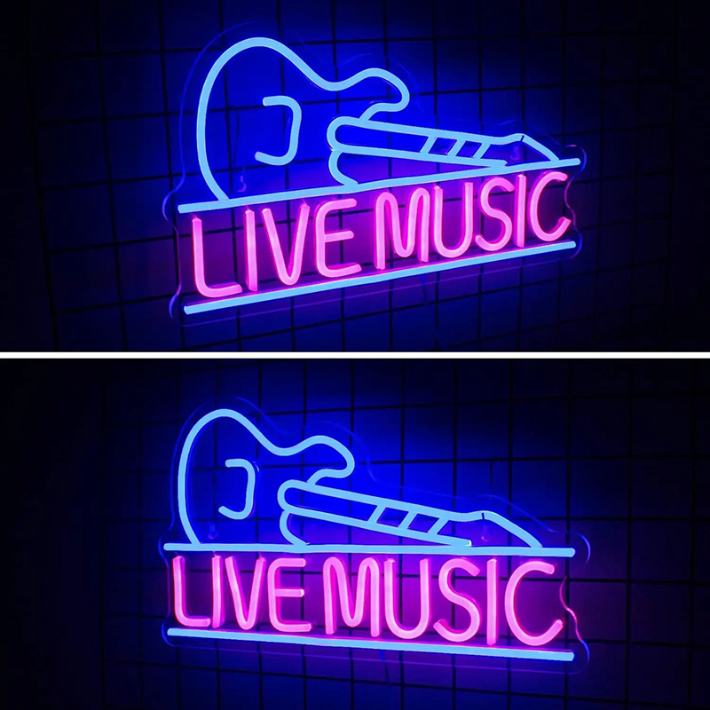 Avant Enseigne Lumineuse Néon LED Guitare Live Music
