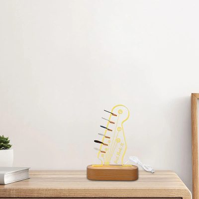 Avant Veilleuse LED Guitare Just Rock It - Support Lumineux pour Médiators avec Socle Bois