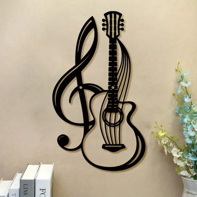Décoration Murale Métal Guitare & Clé de Sol Entrelacées (30 cm)