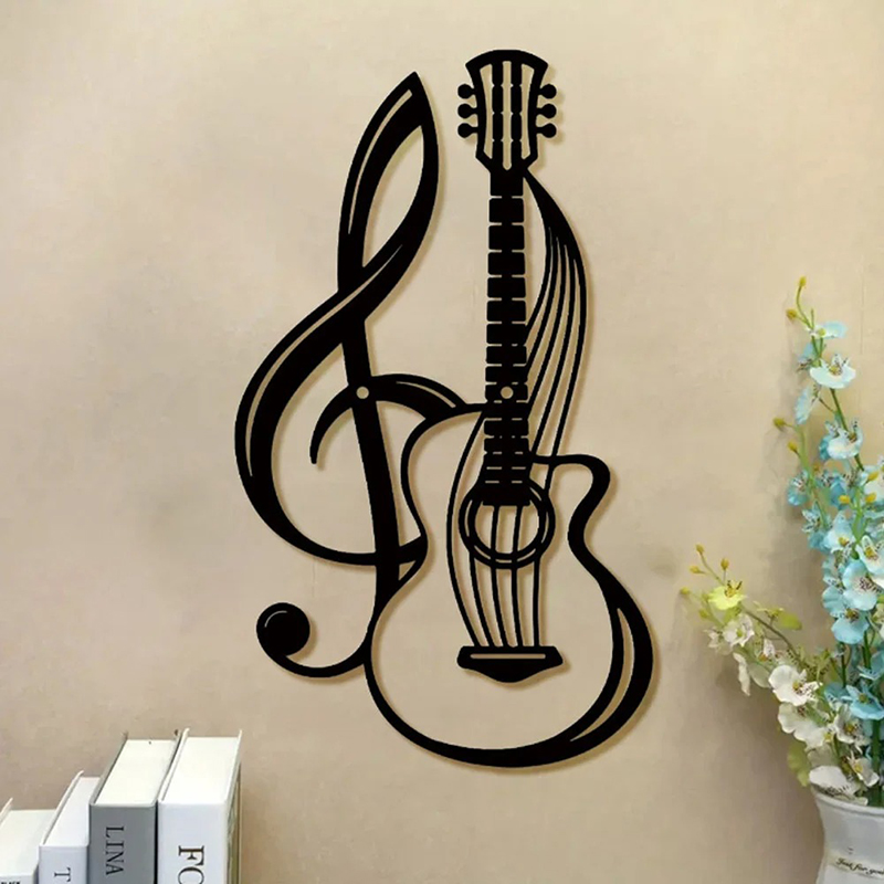 Décoration Murale Métal Guitare & Clé de Sol Entrelacées (30 cm)