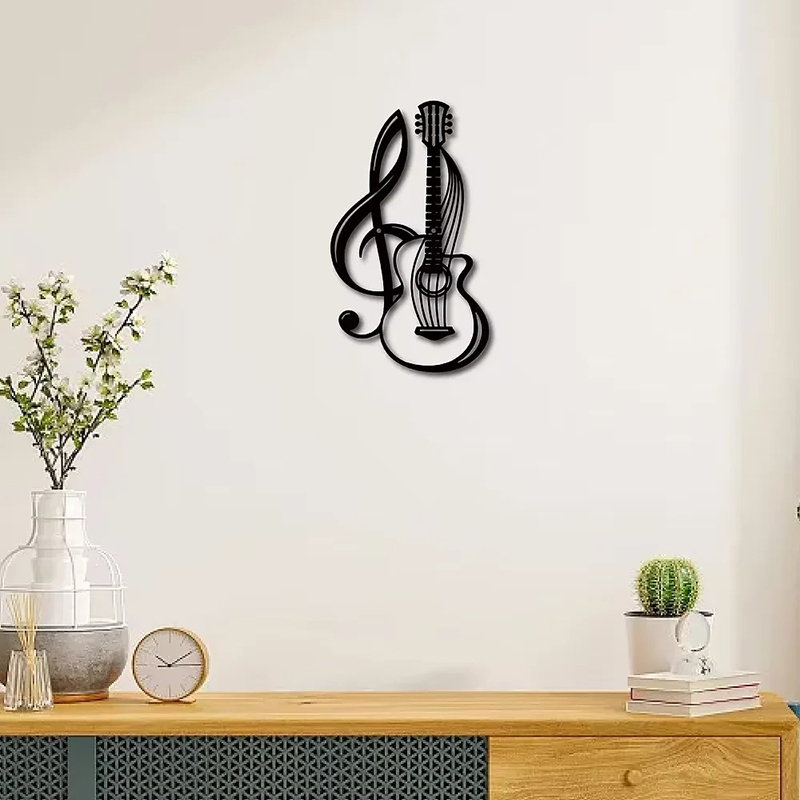 Décoration Murale - Métal Guitare & Clé de Sol Entrelacées (30 cm)