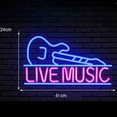Dimensions Enseigne Lumineuse Néon LED Guitare Live Music