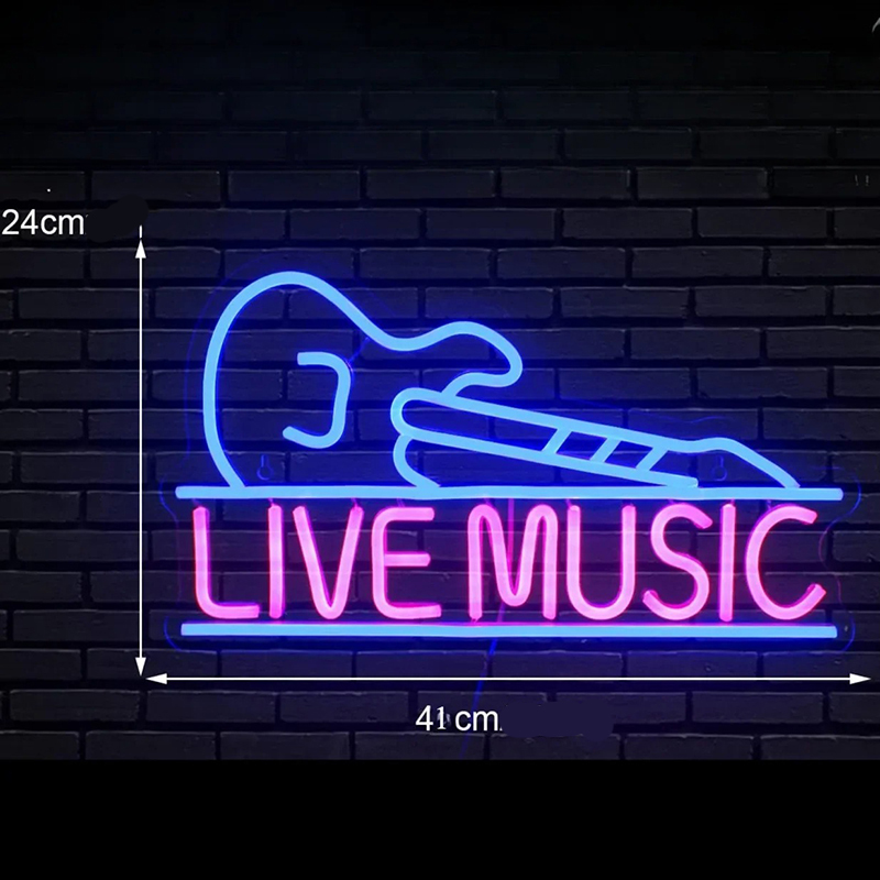 Dimensions Enseigne Lumineuse Néon LED Guitare Live Music