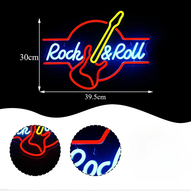 Dimensions Enseigne Lumineuse - Néon LED Guitare Rock & Roll