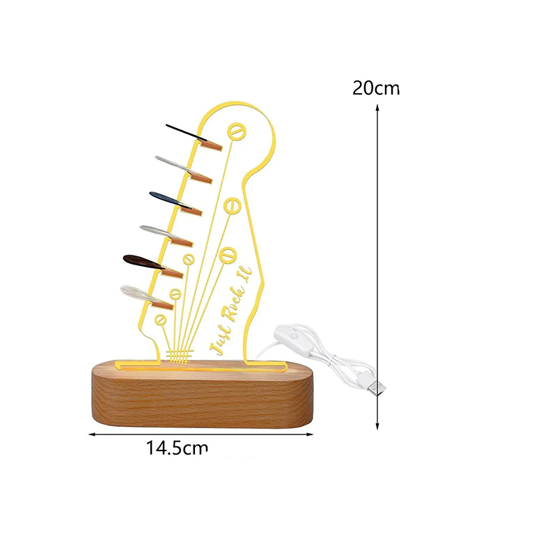Dimensions Veilleuse LED Guitare Just Rock It - Support Lumineux pour Médiators avec Socle Bois