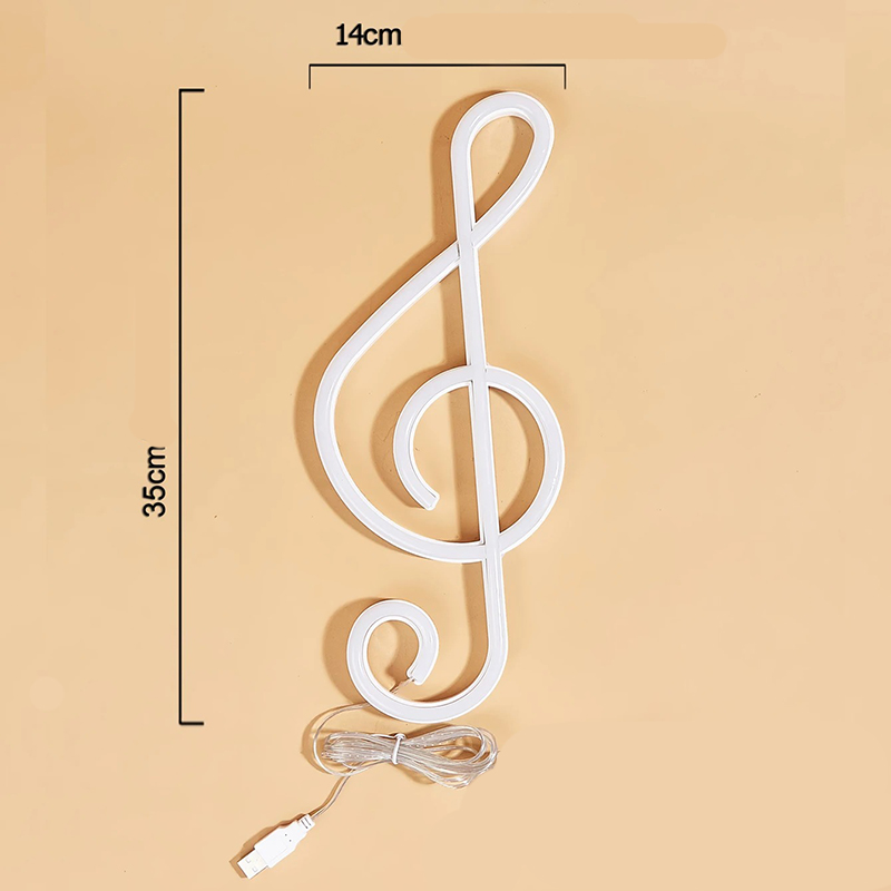 Dimensions Veilleuse Note de Musique Néon LED - Note de Musique Lumineuse USB ou Piles
