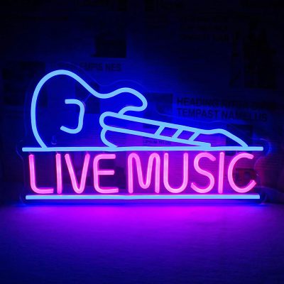 Enseigne Lumineuse Néon LED Guitare Live Music
