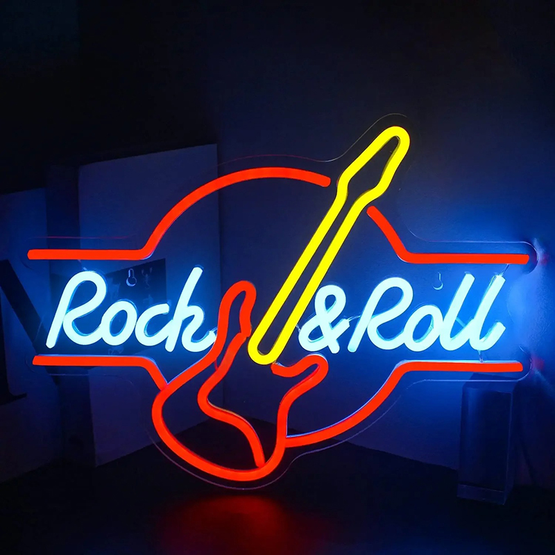Enseigne Lumineuse Néon LED Guitare Rock & Roll