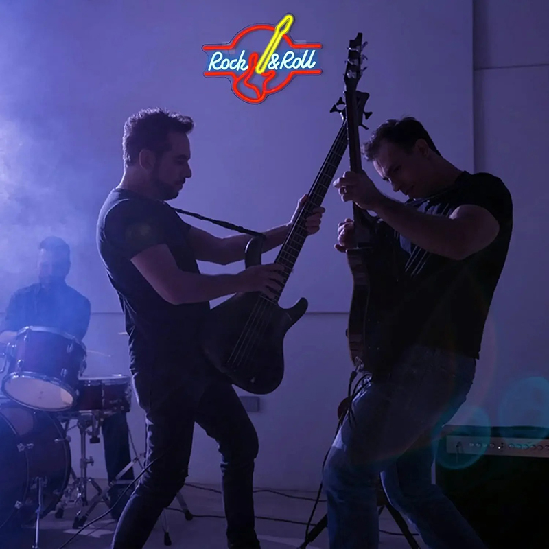 Enseigne Lumineuse Néon LED Guitare - Rock & Roll