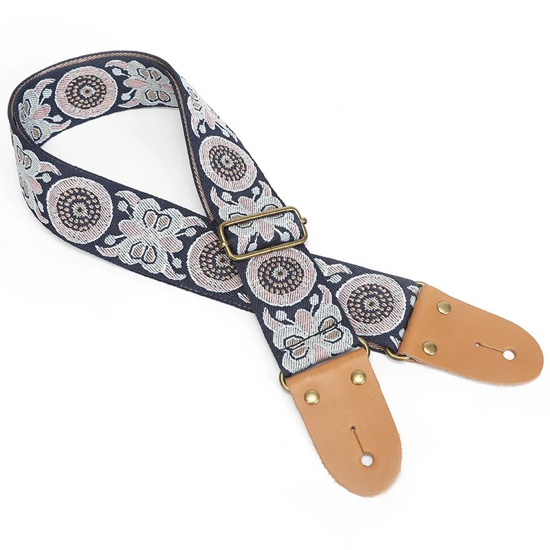 Sangle de Guitare Vintage Fleurs Bohème Nuit Indigo