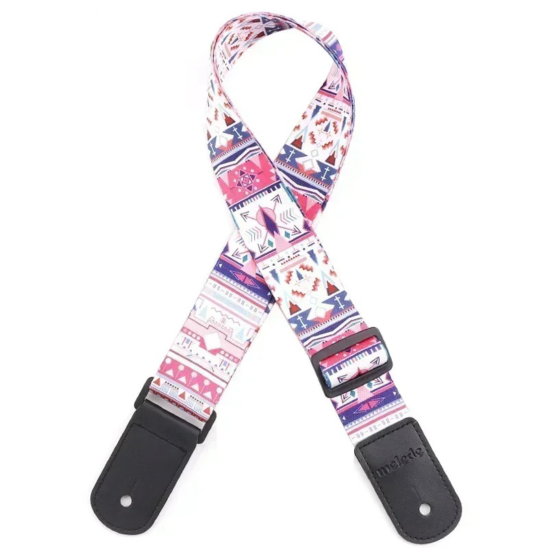 Sangle de Guitare Vintage Motifs Ethniques Tribal Rose & Indigo
