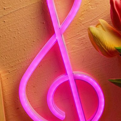 Vue détaillée Veilleuse Note de Musique Néon LED - Note de Musique Lumineuse USB ou Piles