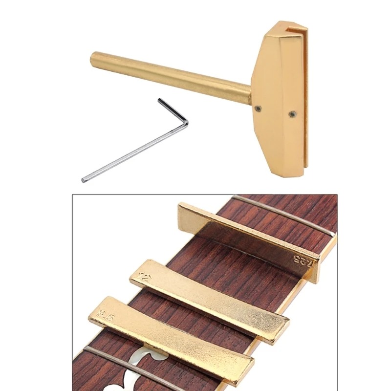 Kit de Presse à Frettes Universel pour Guitare et Basse (9 Cales de Radius) Couleur Or