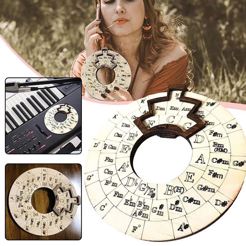 vue de face Roue de Théorie Musicale en Bois - Guide d'Harmonie et Composition