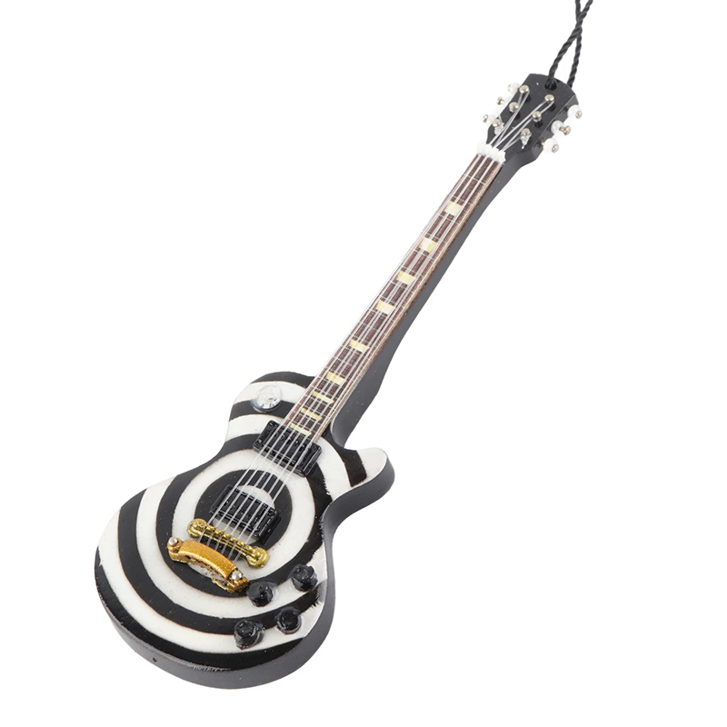 Avant Guitare Miniature Électrique Modèle Rock Zébré Noir & Blanc 12 cm