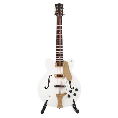 Avant Mini Guitare Électrique Hollow Blanche Modèle Collector avec Finitions Or et Support