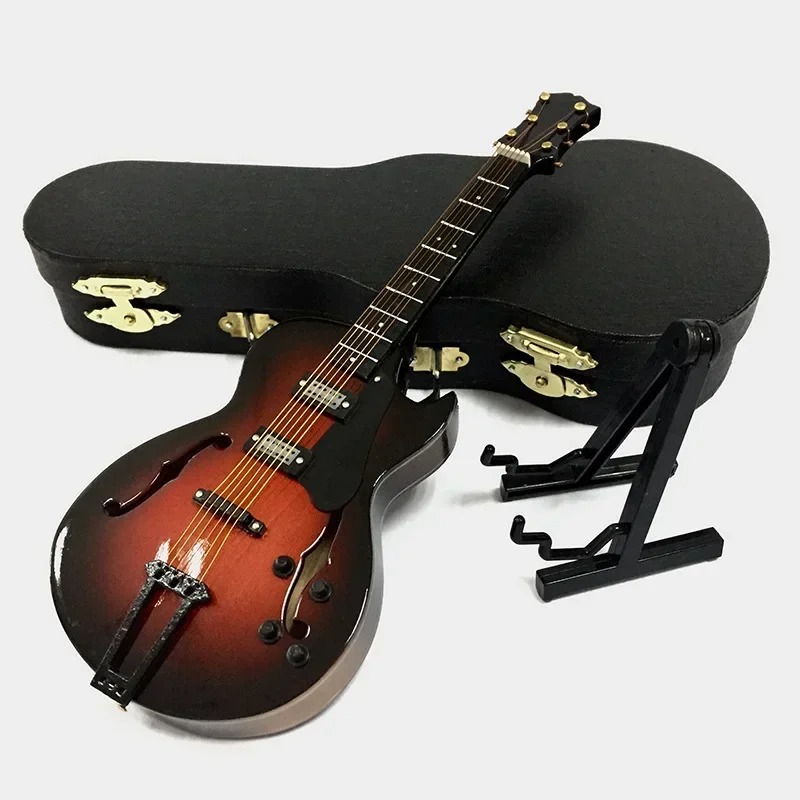 Avant Mini Guitare Électrique Jazz Hollow Modèle de Collection avec Étui Luxe & Support