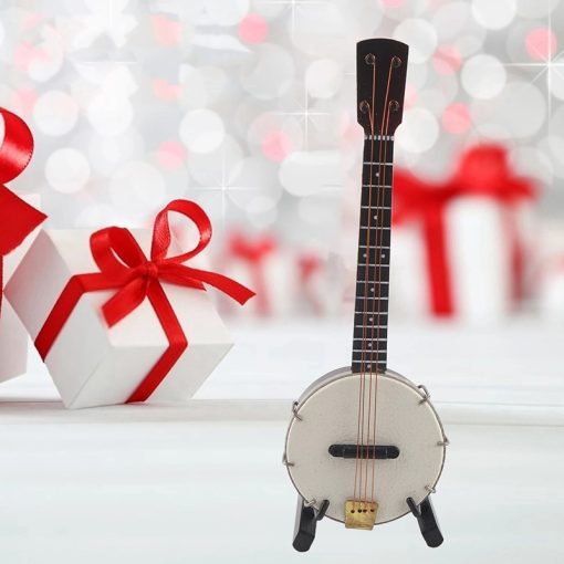 Mini Banjo Décoratif – Bois De Tilleul – 10 Cm – Avec Support Et Boîte – Jouet Ou Déco – Artisanat Soigné