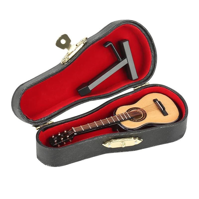 Details Mini Guitare Acoustique de Collection Modèle Réaliste avec Étui Rigide & Support