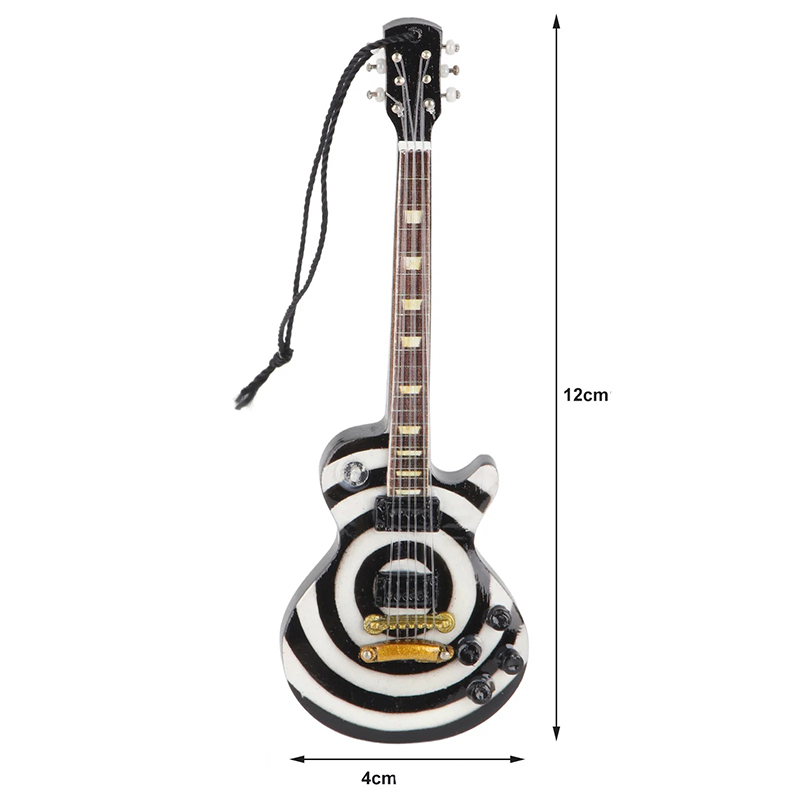 Dimensions Guitare Miniature Électrique Modèle Rock Zébré Noir & Blanc 12 cm